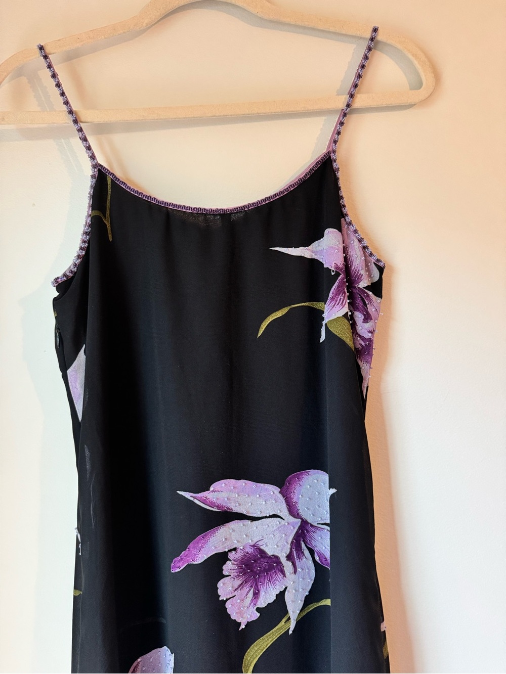 Vintage Hand beaded vintage cocktail dress Lavender Floral Print. - Picture 2 of 12